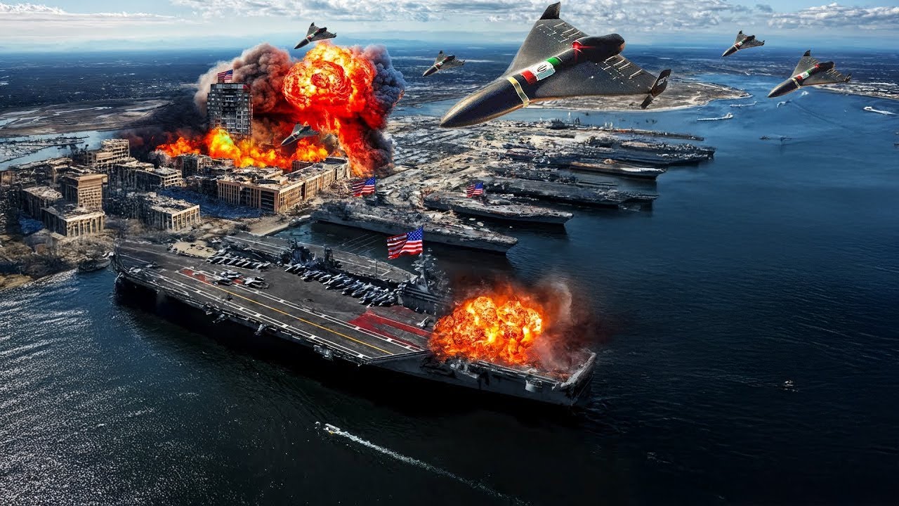 Youtube Thumnail image of : DRONE IRAN PAKSA KAPAL PERANG AS MUNDUR! IRGC Simulasi Serang Pangkalan Kapal Perang AS